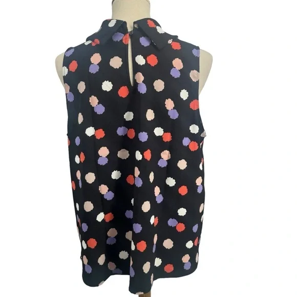 Black cowl neck polka dot sleeveless blouse. - Picture 4 of 7